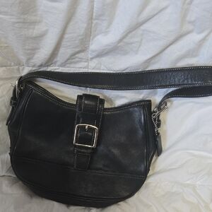 Chic Black Leather Shoulder Bag with Silver Buckle